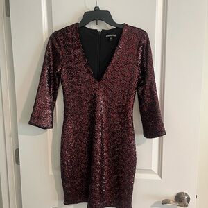 Express Deep Red Sequin Mini Dress